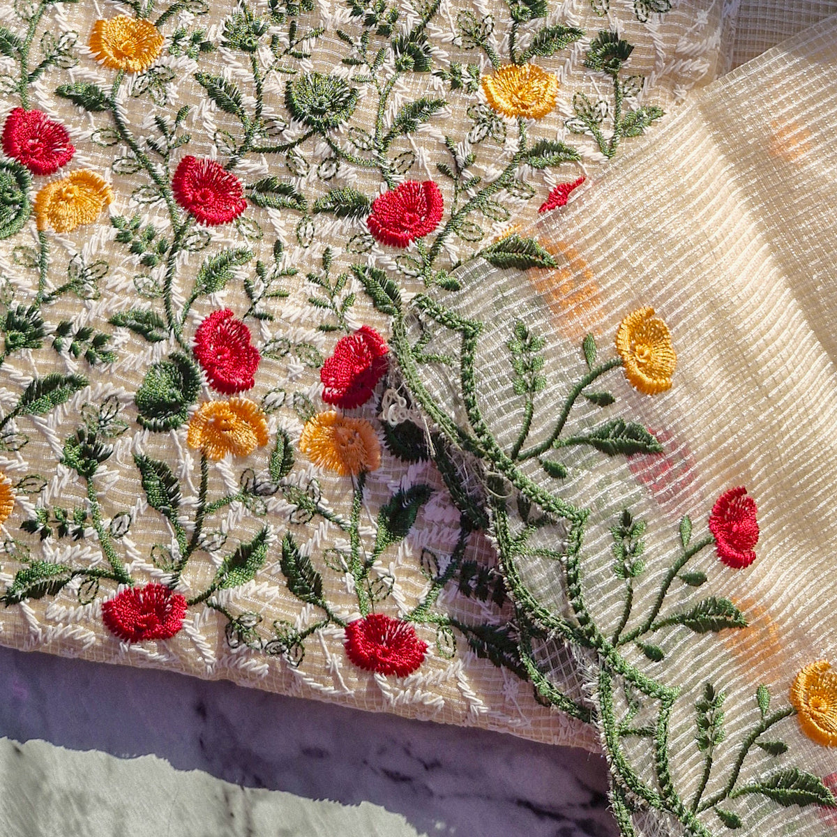 Vintage Meadow Threadwork Salwar Material