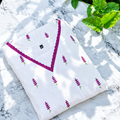 White Floral Embroidered Kurti Set with Lace V-Neck
